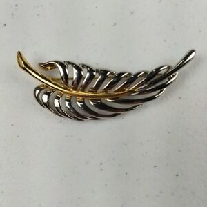 Vintage Daria Brooch Silver Gold Tone Pin Open Leaf Signed Art Jewelry Statement